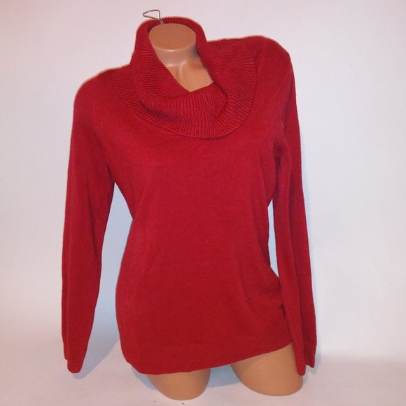 Croft & Barrow Womens Sweater Medium Red Solid Turtleneck Long Sleeve Pit to Pit - Picture 1 of 7